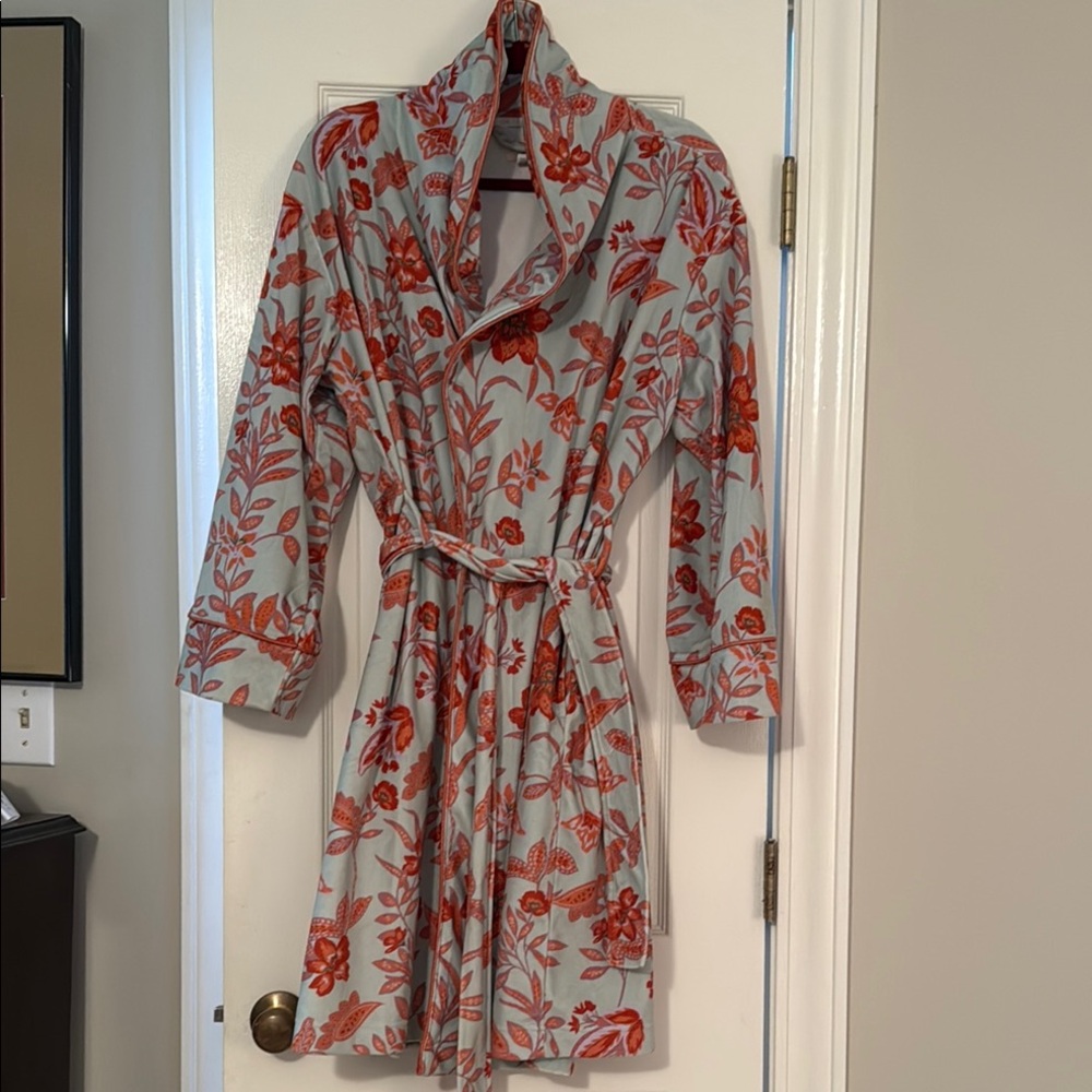 Floral Print Women's Robe - Gray and Red